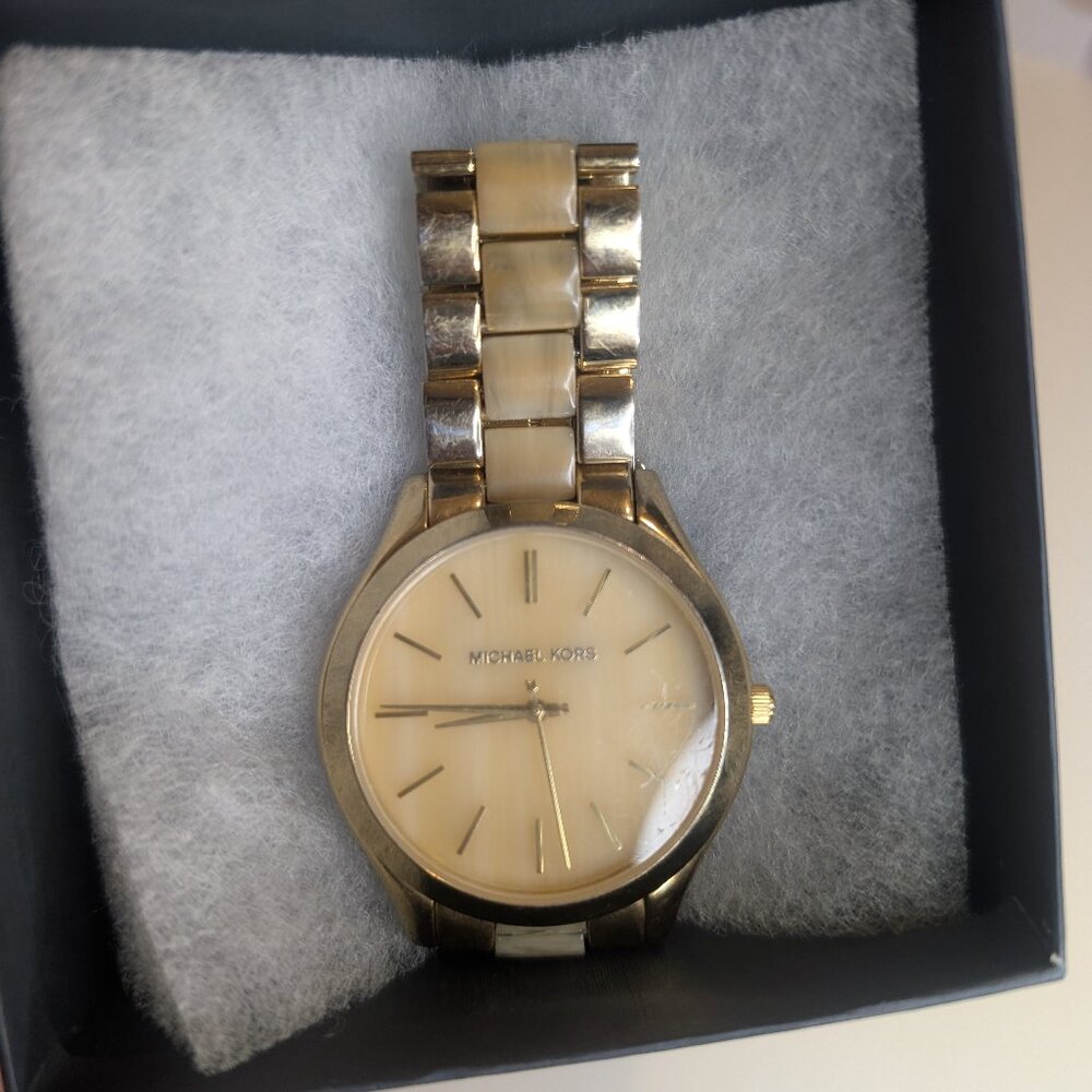 Michael Kors Women's Slim Runway Gold Tone Watch MK4285